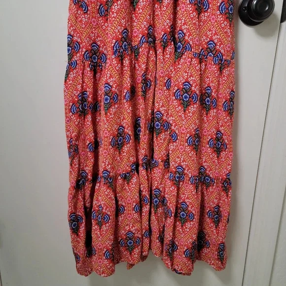 Boden Floral Print Tiered Midi Dress in Fire Poppy | Boden Dress | Size 10L - Picture 2 of 10